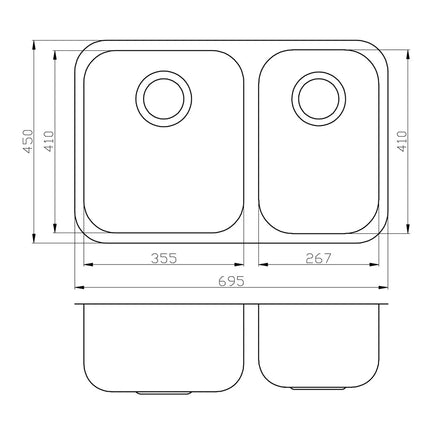 Cora Stainless Steel Undermount Sink 1 & 3/4 Bowl 695 X 450mm