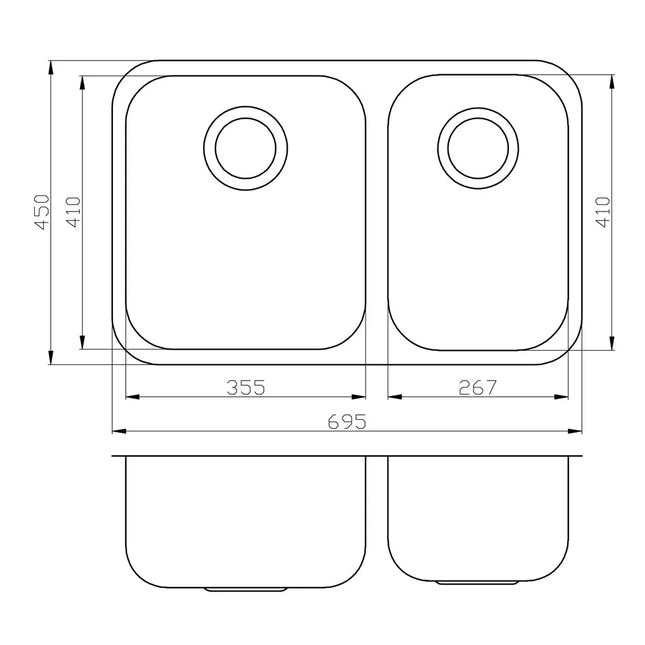 Cora Stainless Steel Undermount Sink 1 & 3/4 Bowl 695 X 450mm