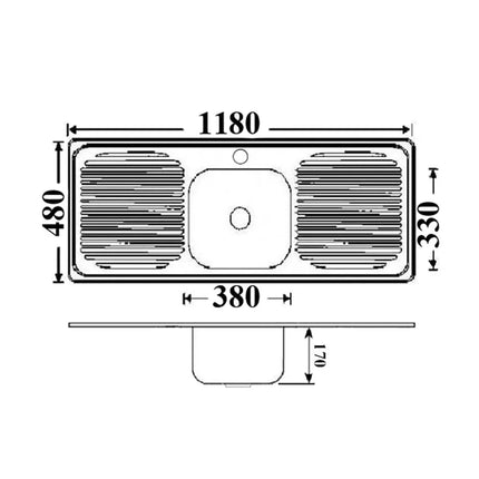 Stainless Steel Sink Single Bowl & Double Drainers 1180 X 480 X 170mm