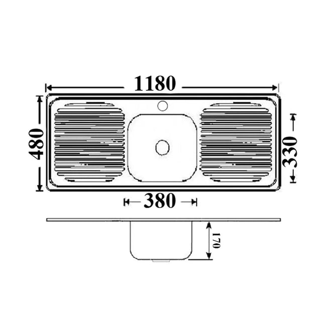 Stainless Steel Sink Single Bowl & Double Drainers 1180 X 480 X 170mm