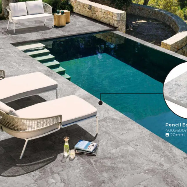 In/Out Travertine Look Windy Grey Bullnose Pencil Edge 400X600X20