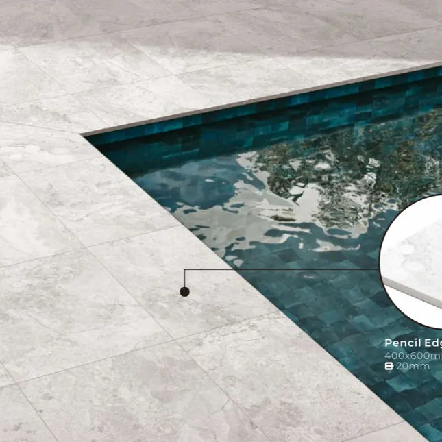 In/Out Travertine Look Windy White Bullnose Pencil Edge 400X600X20