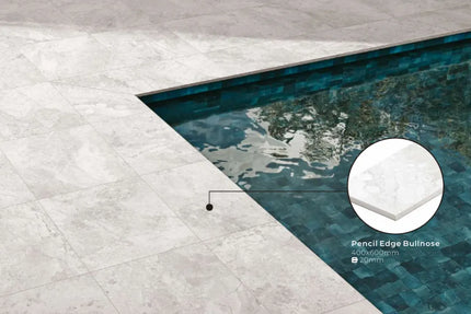 In/Out Travertine Look Windy White Bullnose Pencil Edge 400X600X20