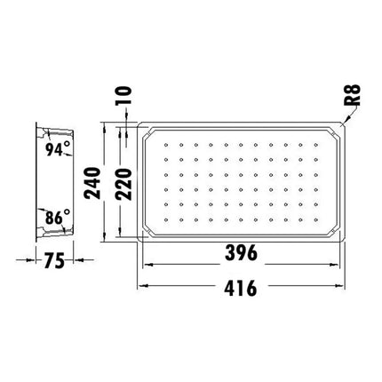 Stainless Steel Rectangle Colander Tray 416 X 240 X 75mm