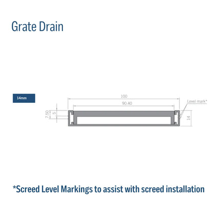Grate 14mm Depth Linear Aluminium Drain Brushed Silver 76mm Outlet 1000~3000mm