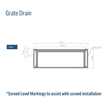 Grate 35mm Depth Linear Aluminium Drain Brushed Silver 76mm Outlet 1000~3000mm