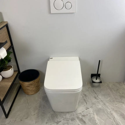 Essex Rimless Wall Faced Floor Pan Toilet Gloss White 600X350X410