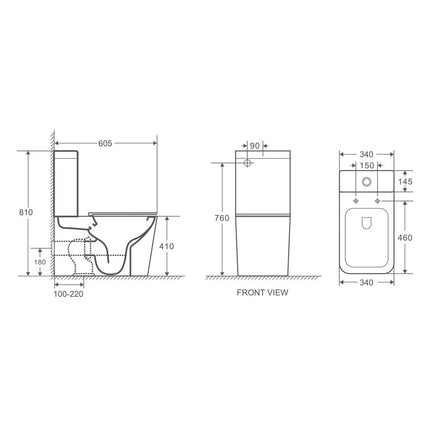 Essex Rimless Back to Wall Toilet Suite Gloss White 605X340X810