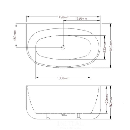 Eti 1500 Back To Wall Bathtub Gloss White Non-Over Flow 1490X840X560 ,