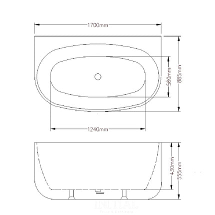 Eti 1700 Back To Wall Bathtub Gloss White Non-Over Flow 1700X885X555 ,