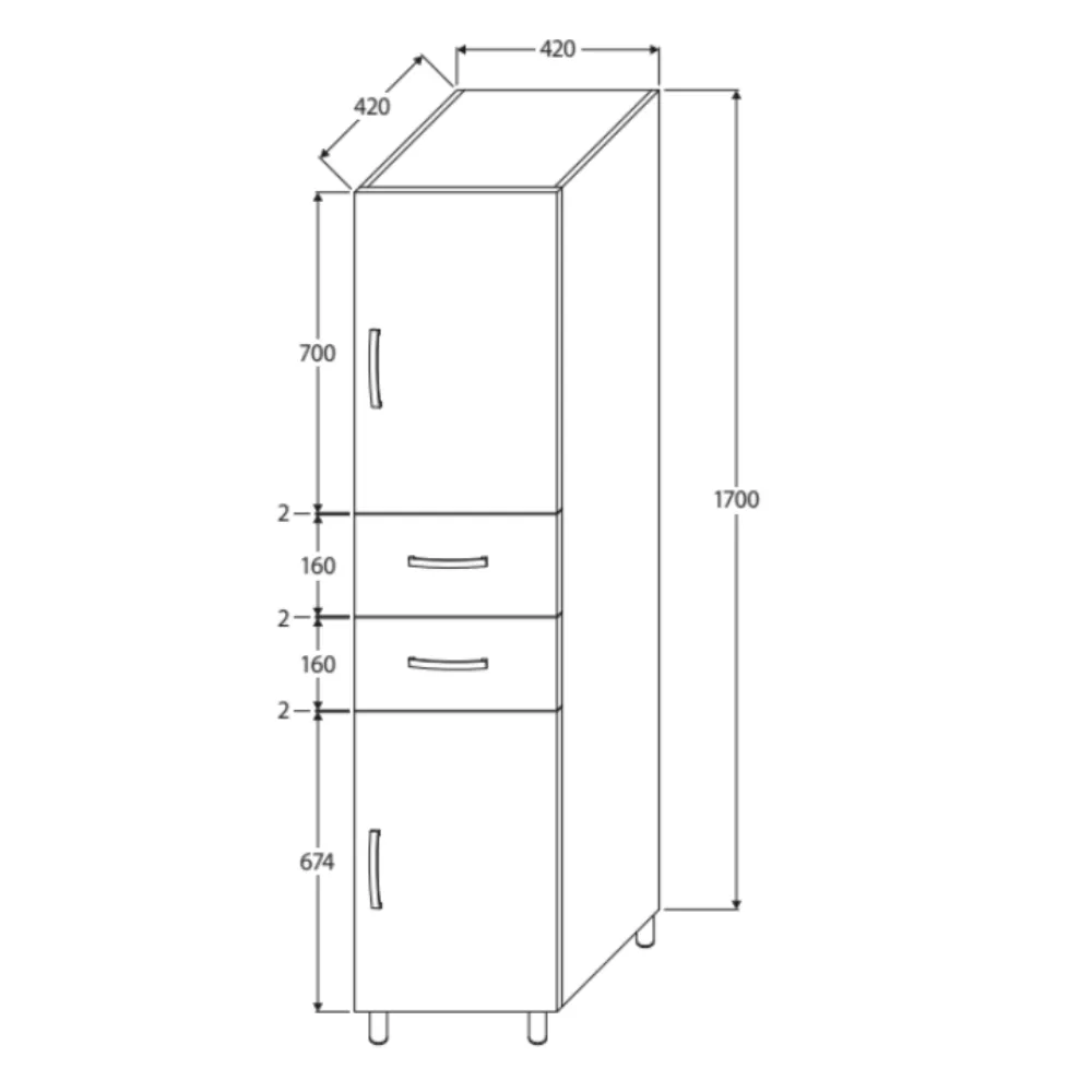 Fienza Unicab Tallboy, 1 Glass Panel Door, 1 Solid Door 2 Drawers ,