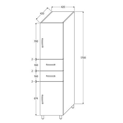 Fienza Unicab Tallboy, 2 Solid Doors, 2 Drawers ,