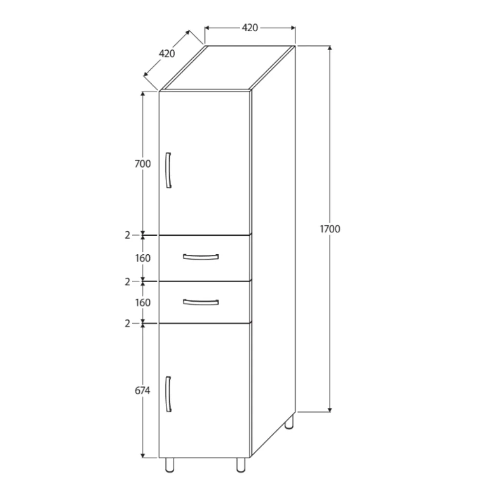 Fienza Unicab Tallboy, 2 Solid Doors, 2 Drawers ,