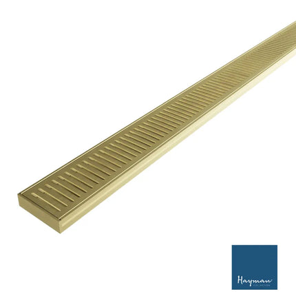 Grate 26mm Depth Linear Aluminium Drain Brushed Gold 76mm Outlet 1000~3000mm