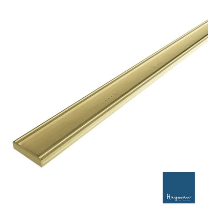 Tile-In 21mm Depth Linear Aluminium Drain Brushed Gold 76mm Outlet 1100~3000mm