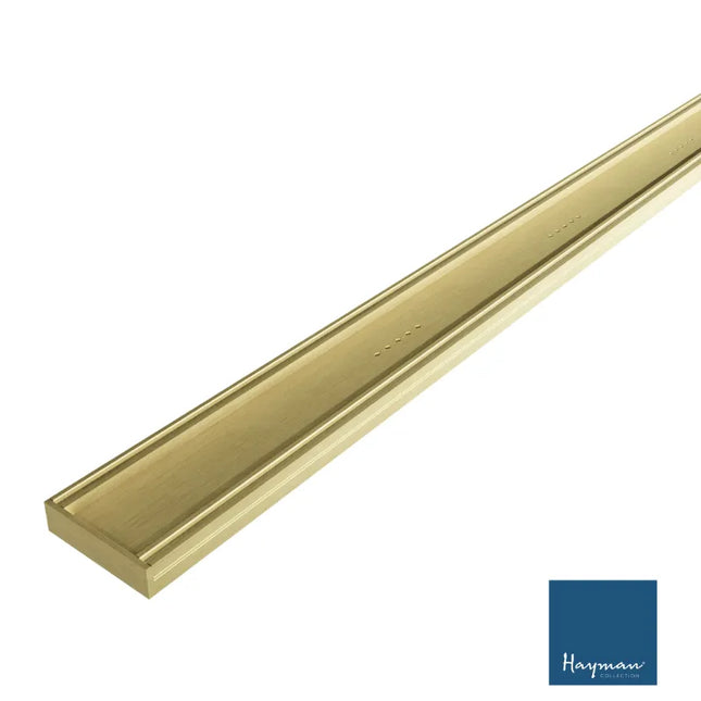 Tile-In 26mm Depth Linear Aluminium Drain Brushed Gold 76mm Outlet 1000~3000mm