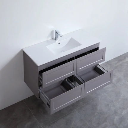 Fremantle Hampton Style Matte Grey Wall Hung Vanity Cabinet & Ceramic Top 1200L X 450W X 560H ,