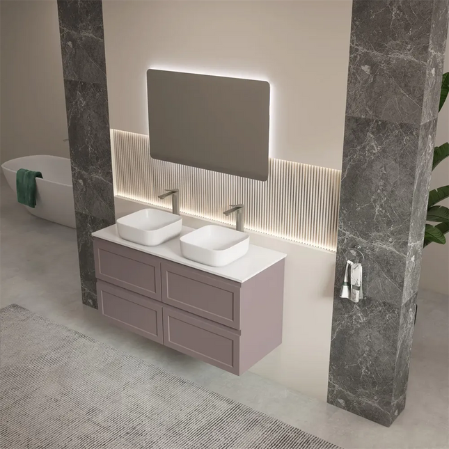 Fremantle Hampton Style Matte Grey Wall Hung Vanity Cabinet & Ceramic Top 1200L X 450W X 560H ,