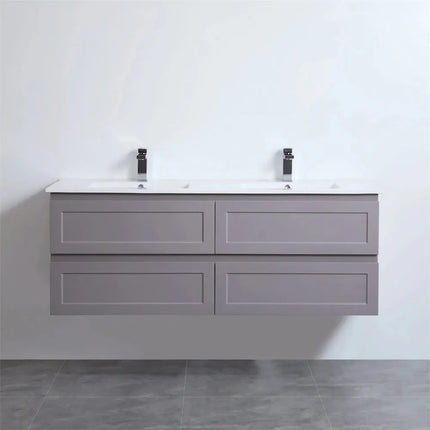 Fremantle Hampton Style Matte Grey Wall Hung Vanity Cabinet & Ceramic Top 1500L X 450W X 560H ,