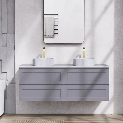 Fremantle Hampton Style Matte Grey Wall Hung Vanity Cabinet & Ceramic Top 1500L X 450W X 560H ,