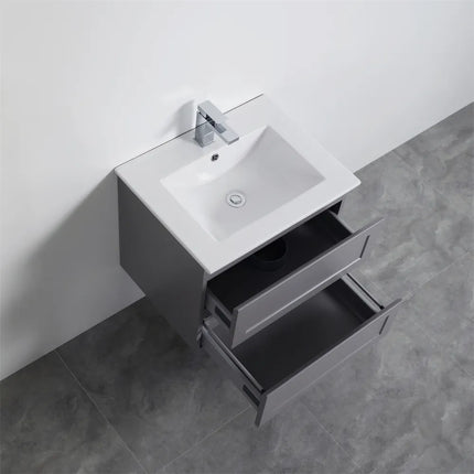 Fremantle Hampton Style Matte Grey Wall Hung Vanity Cabinet & Ceramic Top 600L X 450W X 560H ,