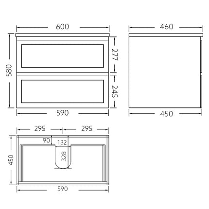 Fremantle Hampton Style Matte Grey Wall Hung Vanity Cabinet & Ceramic Top 600L X 450W X 560H ,