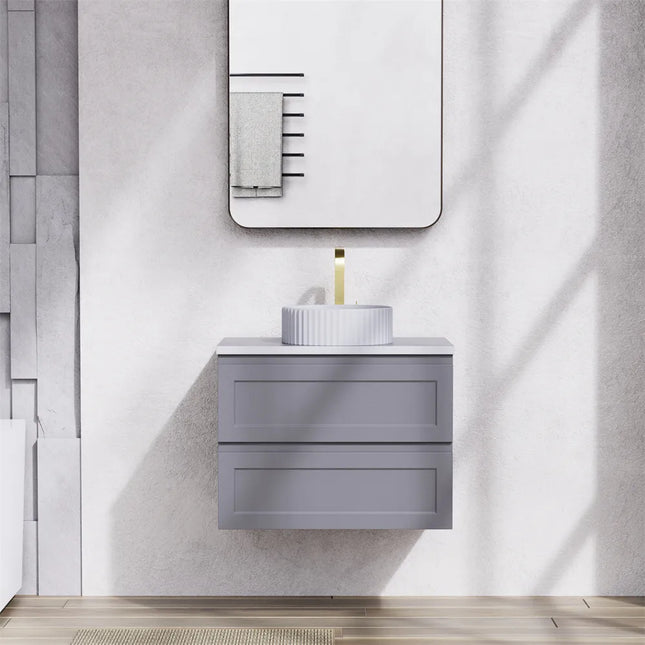 Fremantle Hampton Style Matte Grey Wall Hung Vanity Cabinet & Ceramic Top 750L X 450W X 560H ,