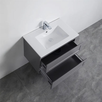 Fremantle Hampton Style Matte Grey Wall Hung Vanity Cabinet & Ceramic Top 750L X 450W X 560H ,