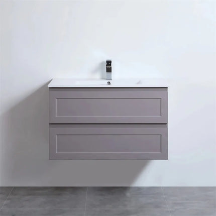 Fremantle Hampton Style Matte Grey Wall Hung Vanity Cabinet & Ceramic Top 900L X 450W X 560H ,