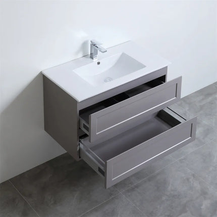 Fremantle Hampton Style Matte Grey Wall Hung Vanity Cabinet & Ceramic Top 900L X 450W X 560H ,