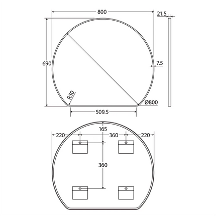 Fienza Sunrise Round Framed Mirror Matte Black ,