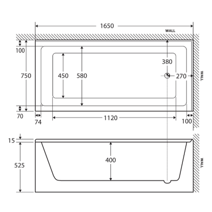 Fienza Sentor 1650 Acrylic Corner Bathtub, Gloss White ,
