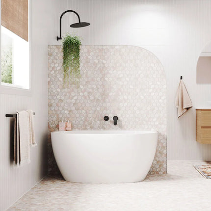 Fienza Keeto Acrylic Back-To-Wall Bath, 1300mm, Gloss White ,