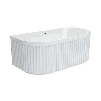 Fienza Eleanor Fluted 1500 Back To Wall Acrylic Bath, Gloss White