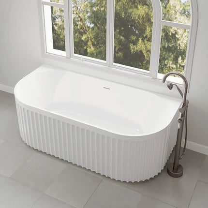Fienza Eleanor Fluted 1700 Back To Wall Acrylic Bath, Gloss White