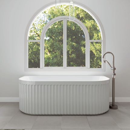 Fienza Eleanor Fluted 1700 Back To Wall Acrylic Bath, Gloss White ,