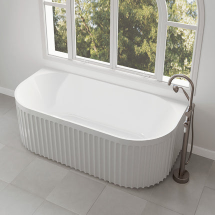 Fienza Eleanor Fluted 1700 Back To Wall Acrylic Bath, Gloss White ,