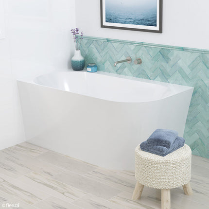 Fienza Chloe 1400 Acrylic Corner Bathtub, Gloss White, Slim Edge ,