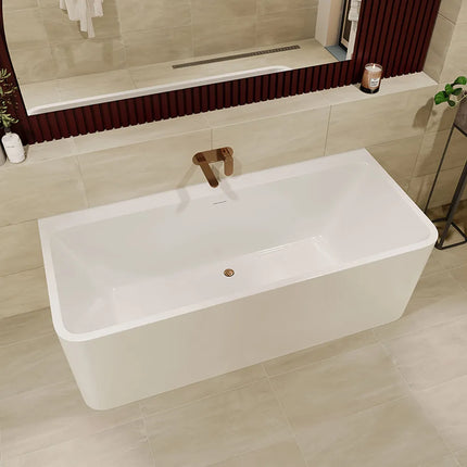 Fienza Delta 1700 Back To Wall Acrylic Bathtub, Gloss White