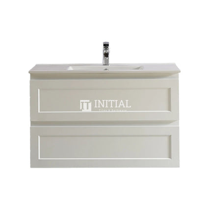 Fremantle Hampton Style Matte White Wall Hung Vanity Cabinet & Ceramic Top 890W X 450H X 560D ,