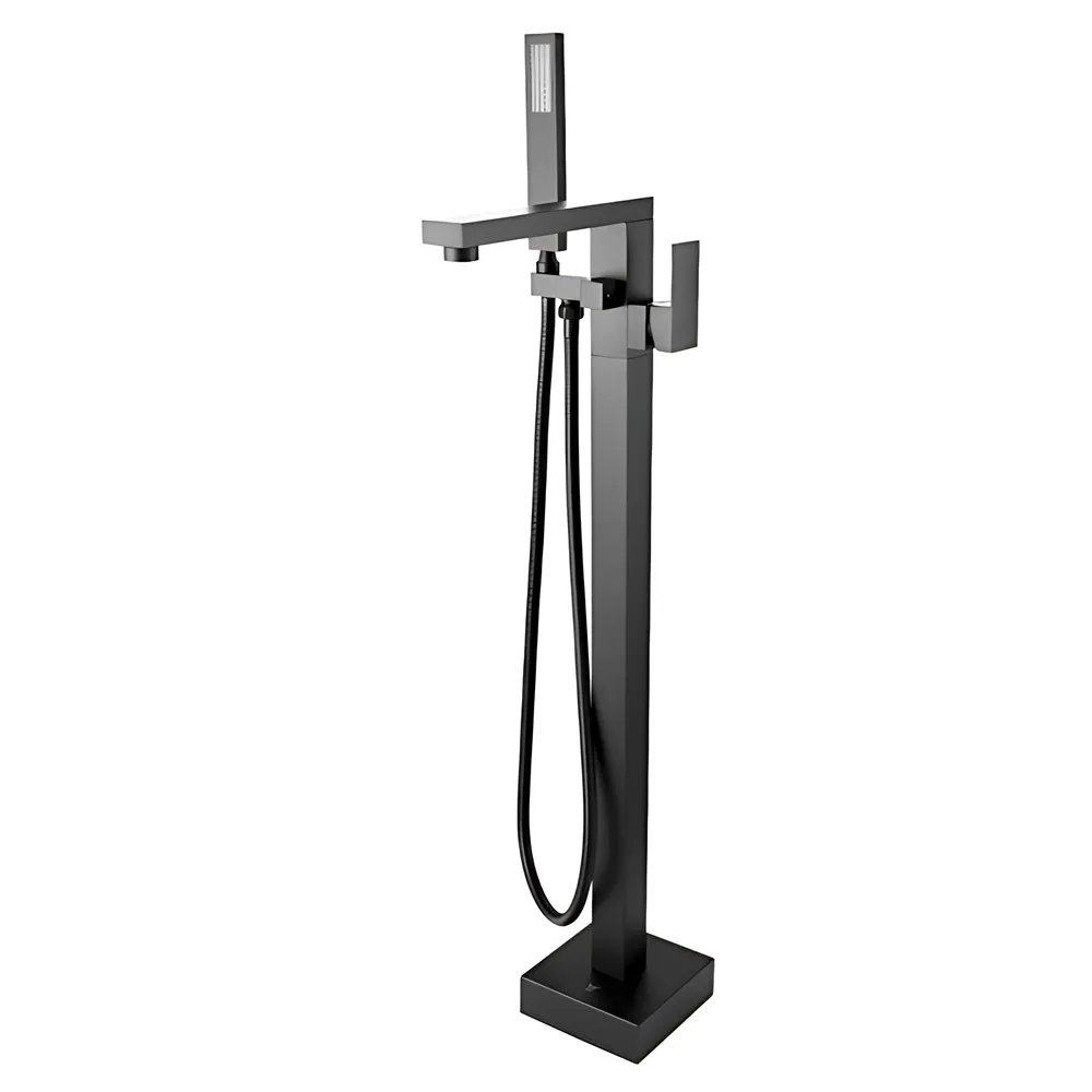 Square Freestanding Bath Mixer With Handheld Shower Gun Metal Grey ,