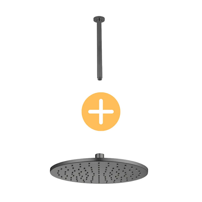 Round Ceiling Arm Shower 400mm Gun Metal Grey ,