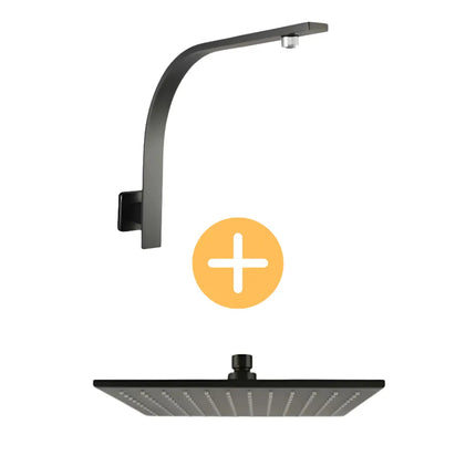 Square Goose Neck Wall Arm Shower Gun Metal Grey ,