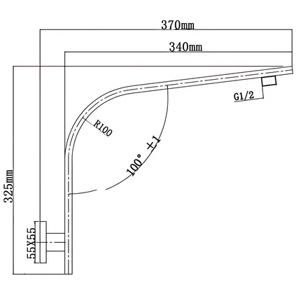 Square Goose Neck Wall Arm Shower Gun Metal Grey ,