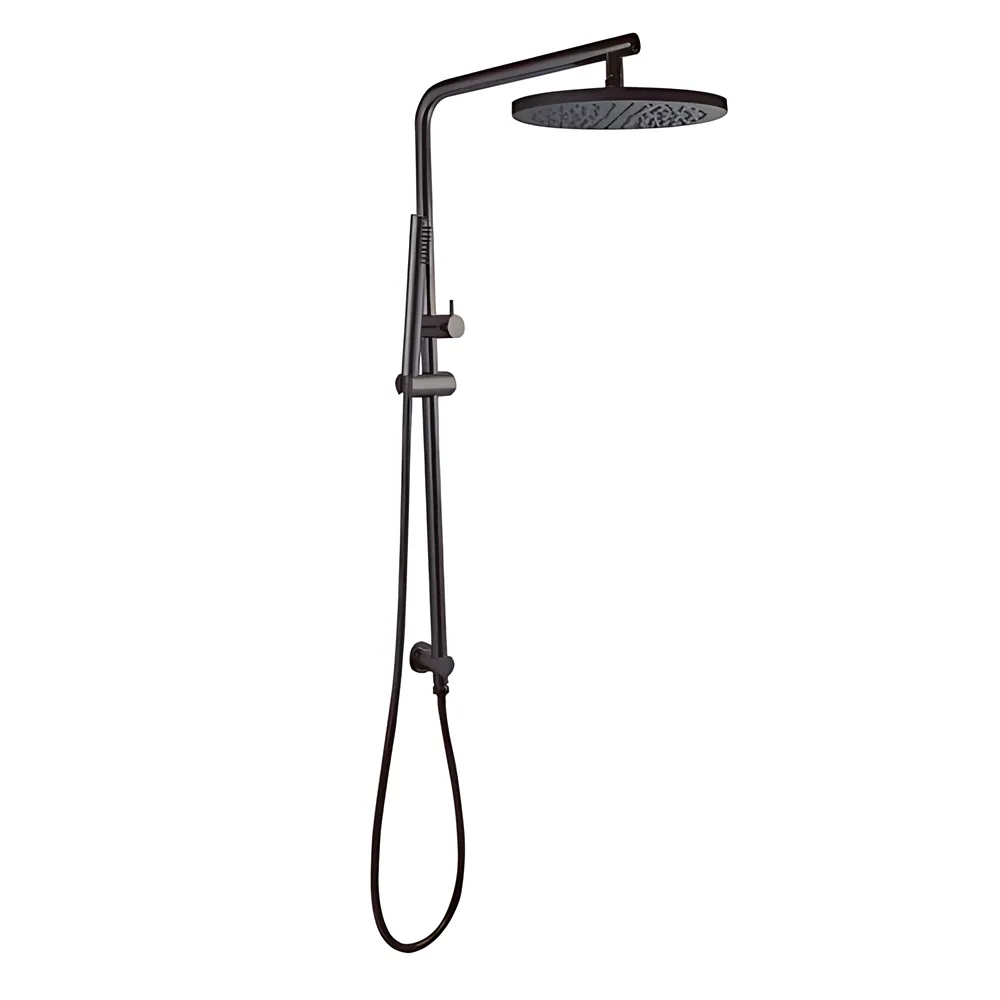 10'' Right Angle Round Shower Station Top Water Inlet Gun Metal Grey ,