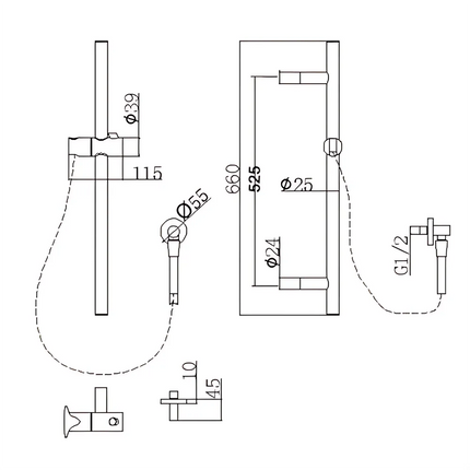 Round Stainless Steel Rail With Handheld Shower Set Gun Metal Grey ,