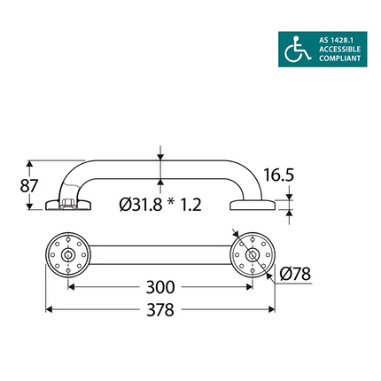 Fienza Stainless Steel Care Accessible 300mm Grab Rail Matte Black ,