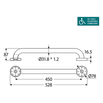 Fienza Stainless Steel Care Accessible 450mm Grab Rail Matte Black ,