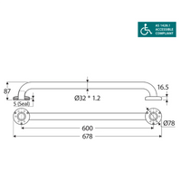 Fienza Stainless Steel Care Accessible 600mm Grab Rail ,
