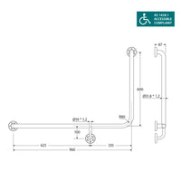 Fienza Care Ambulant 90° 960x600mm Stainless Steel Left Hand Grab Rail ,